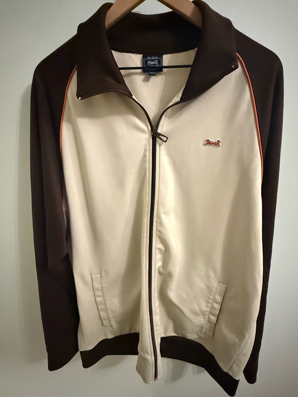 Vintage Le Tigre The Classic 2XL Cream Brown Track Jacket Tiger Logo